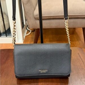 EUC Kate Spade Black Leather Crossbody Bag with Gold Chain